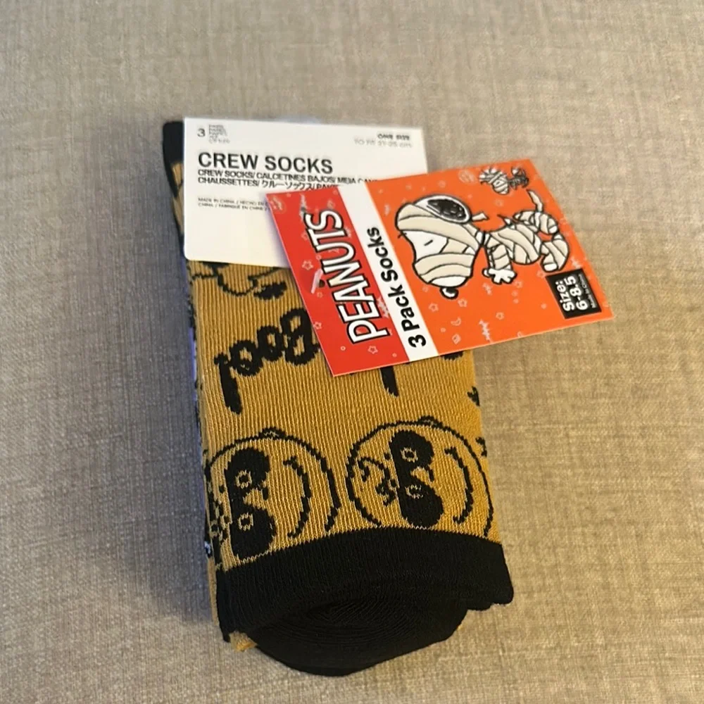 Forever 21 Peanuts Crew Socks - Black, Mustard and Purple.